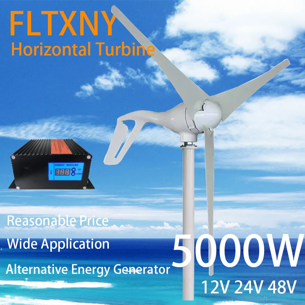 Factory Selling Horizontal Start 1.3m/s New 5000W12V 24V 48V Wind Turbine With 5 Blades And MPPT Controller For Home Use by 54 Energy - Renewable Energy Store
