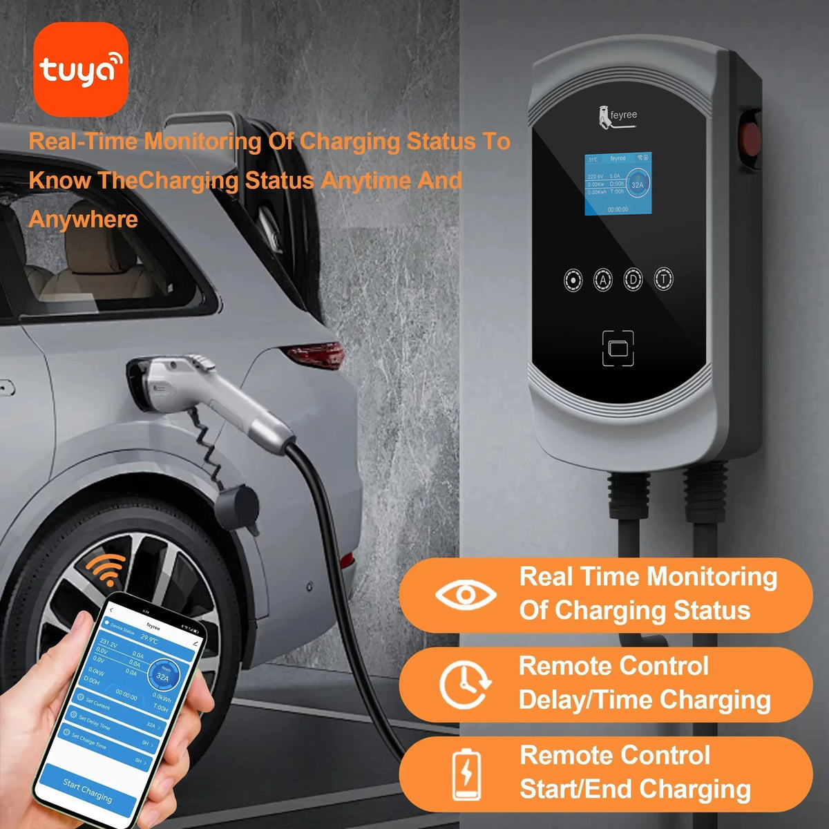 feyree EV Charger GB/T Socket 22KW 11KW 3Phase Fast Charging EVSE Wallbox 32A 7KW 1Phase Smart WIFI APP Control for Electric Car by 54 Energy - Renewable Energy Store