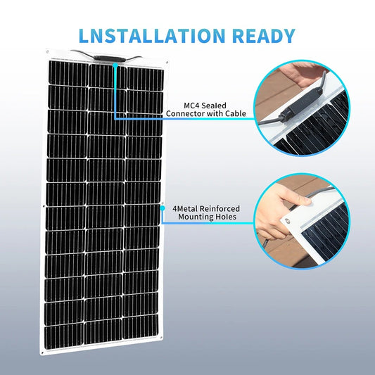 Flexible Solar Panel 100w 12v High Efficiency Monocrystalline Pv Module Power 200w For Rvs Boat,caravan, Roofs, Uneven Surfaces