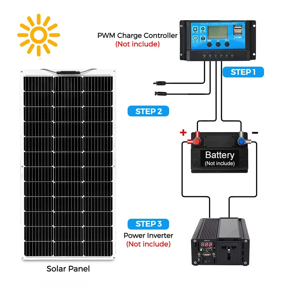 Flexible Solar Panel 100w 12v High Efficiency Monocrystalline Pv Module Power 200w For Rvs Boat,caravan, Roofs, Uneven Surfaces