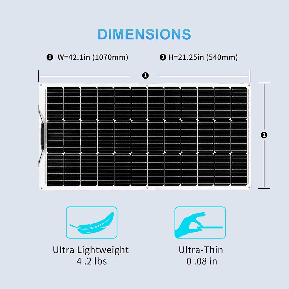 Flexible Solar Panel 100w 12v High Efficiency Monocrystalline Pv Module Power 200w For Rvs Boat,caravan, Roofs, Uneven Surfaces