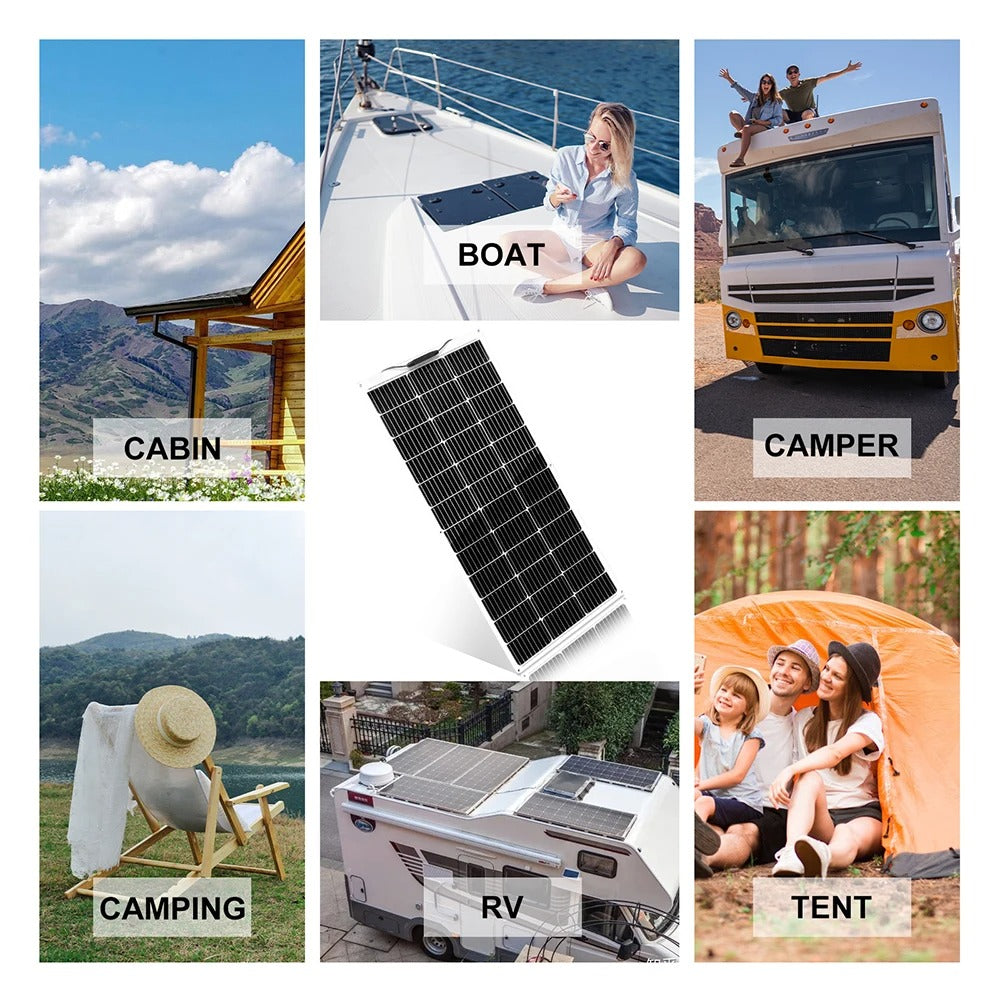 Flexible Solar Panel 100w 12v High Efficiency Monocrystalline Pv Module Power 200w For Rvs Boat,caravan, Roofs, Uneven Surfaces