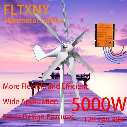 Free Energy China Factory 6 Blades Windmills Wind Turbine Generator 5000W 12V 24V 48V With Mppt Charge Controller For Home Use by 54 Energy - Renewable Energy Store