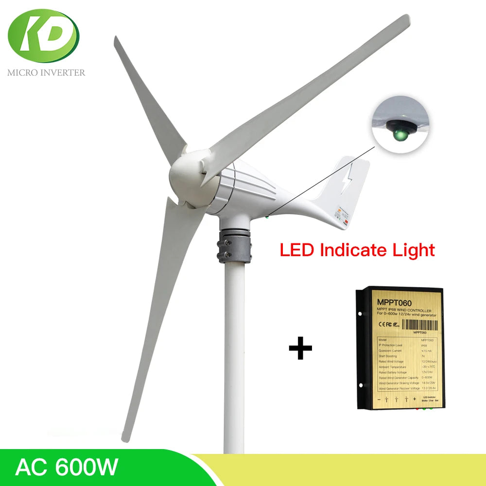 Wind Turbine High Efficient 600W Generator 12V 24V Home Small Windmill LED Indicate Light Free MPPT Charge Controller - 54 Energy - Renewable Energy Store