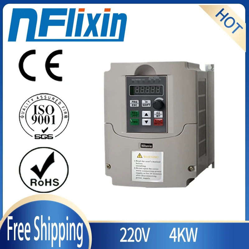 VFD Variable Frequency Drive, 1 Phase 220VAC Input 3-Phase 380V AC Output 7.5KW Vector Control Converter,for Motor Speed Control