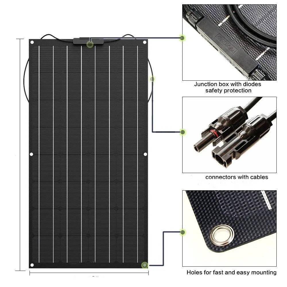 Solar Panel 200w 100w ETFE PET 100W Flexible Solar Panel For 12V Battery Charger Monocrystalline Cell - 54 Energy - Renewable Energy Store