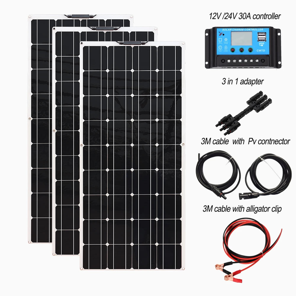 Solar panel kit Flexible Module 18V 120W 240w 360w 480w 600w 720w 12V or 24v photovoltaic for Motorhome Battery  Home Charger - 54 Energy - Renewable Energy Store