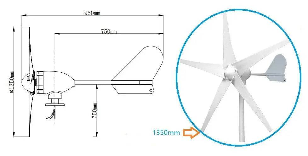 Wind Turbine Generator 500W Horizontal 12/24/48V With Waterproof Charger Controller - 54 Energy - Renewable Energy Store