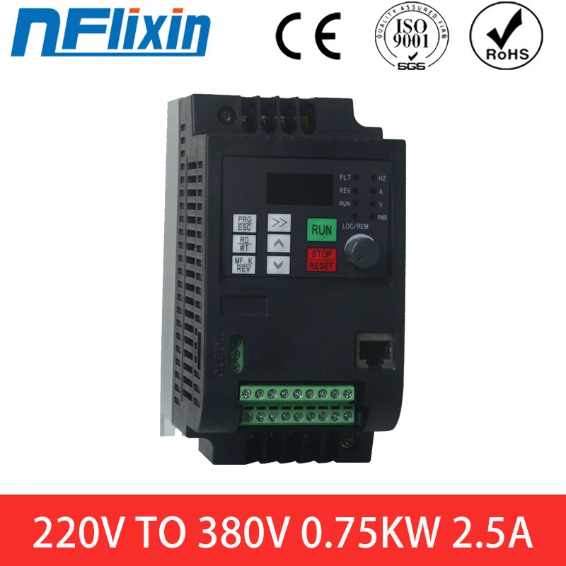 VFD Frequency Inverter, Converts 1 Phase 220V to 3 Phase 380V, Motor Drive 5.5KW/7.5KW, 50hz/60hz AC