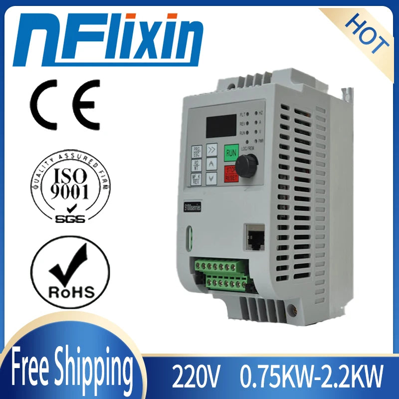 VFD Variable Frequency Drive, 1 Phase 220VAC Input 3-Phase 380V AC Output 7.5KW Vector Control Converter,for Motor Speed Control