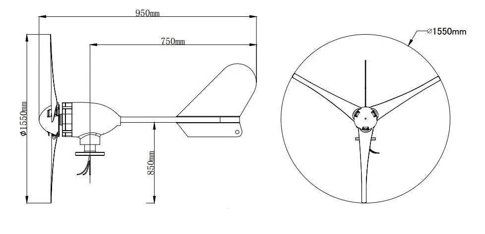 Wind Turbine Generator 500W Horizontal 12/24/48V With Waterproof Charger Controller - 54 Energy - Renewable Energy Store