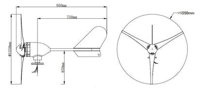 Wind Turbine Generator 500W Horizontal 12/24/48V With Waterproof Charger Controller - 54 Energy - Renewable Energy Store