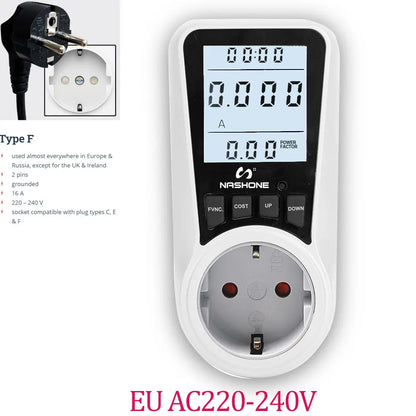 Digital Wattmeter 220V 110V AC Power Meter Electricy consumption Energy Meter EU Plug Power Kilowatt Wattage Electricity Meter - 54 Energy - Renewable Energy Store