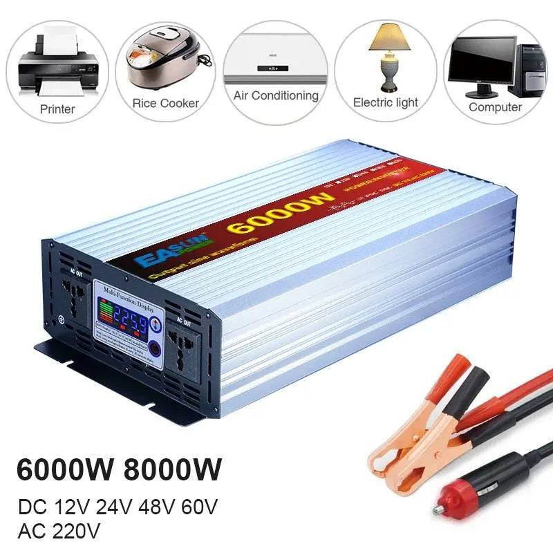 Pure Sine Wave Inverter 6000W 8000w Power Inverter Converte With LED Display DC 12V/24V/48V/60v To AC 110V 220V - 54 Energy - Renewable Energy Store