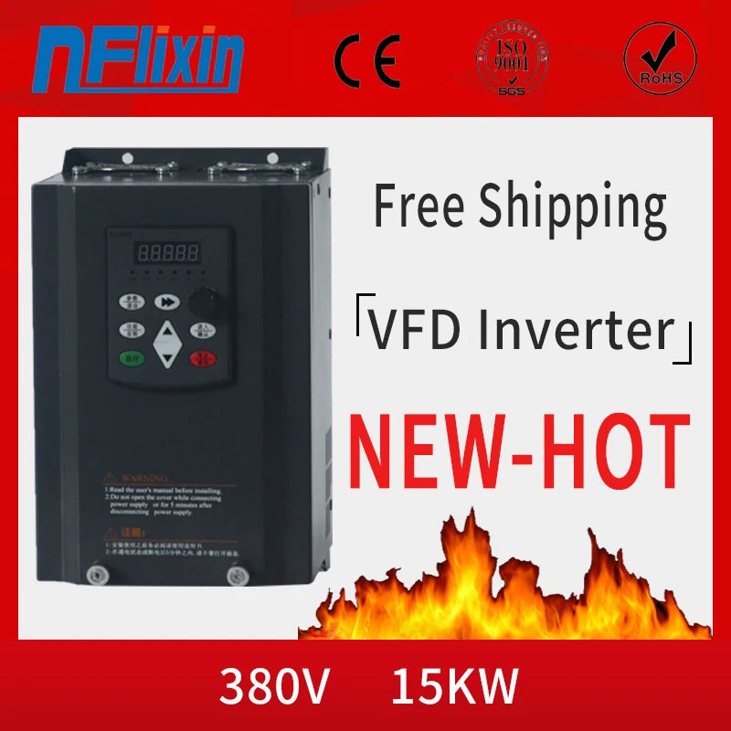 15KW 380V 3Phase Input 32A Frequency Inverter Triphase 3 Phase Output VFD Frequency Converter Motor Speed Controller 50/60Hz