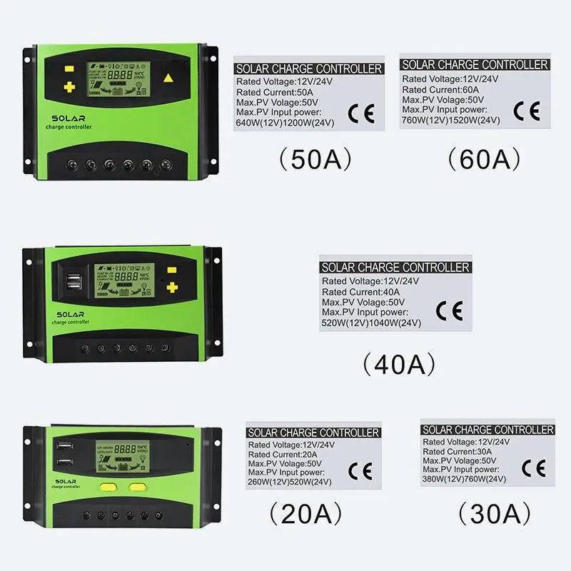 Solar Charge Regulators 50A 60A PWM Solar PV Charger Controller  12V 24V  Dual USB  Battery Automatic Identification LCD Display - 54 Energy - Renewable Energy Store