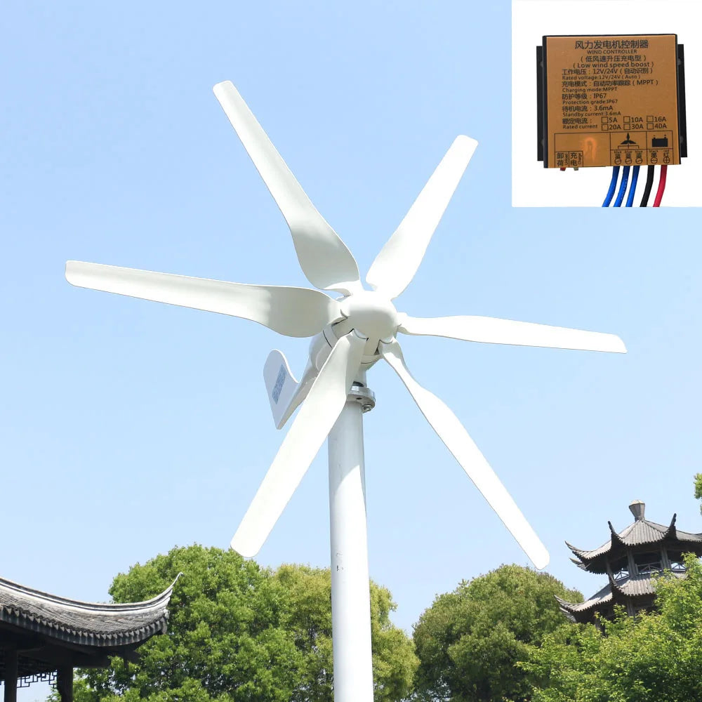 New Energy  6 Blades Windmill Wind Turbine Generator 5000w 12v 24v With MPPT controller For Homeuse Street Lamps