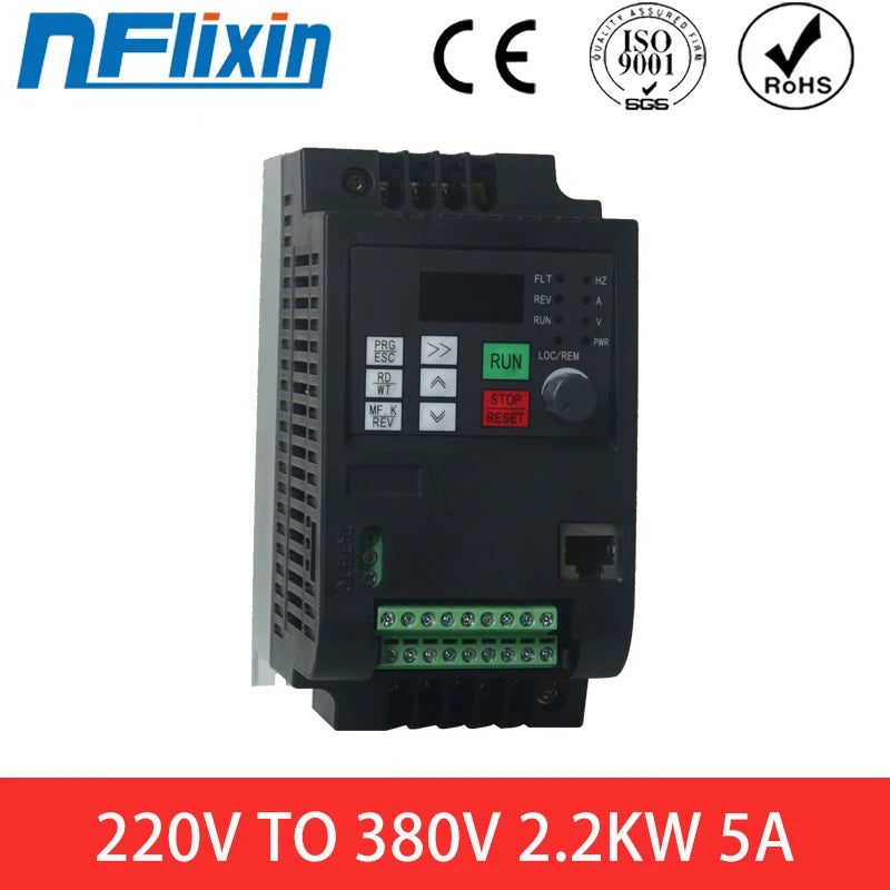 Adjustable Speed Motor Drive, 1-Phase 220V In, 3-Phase 380V Out, VFD Frequency Converter for Motors 750W-11KW