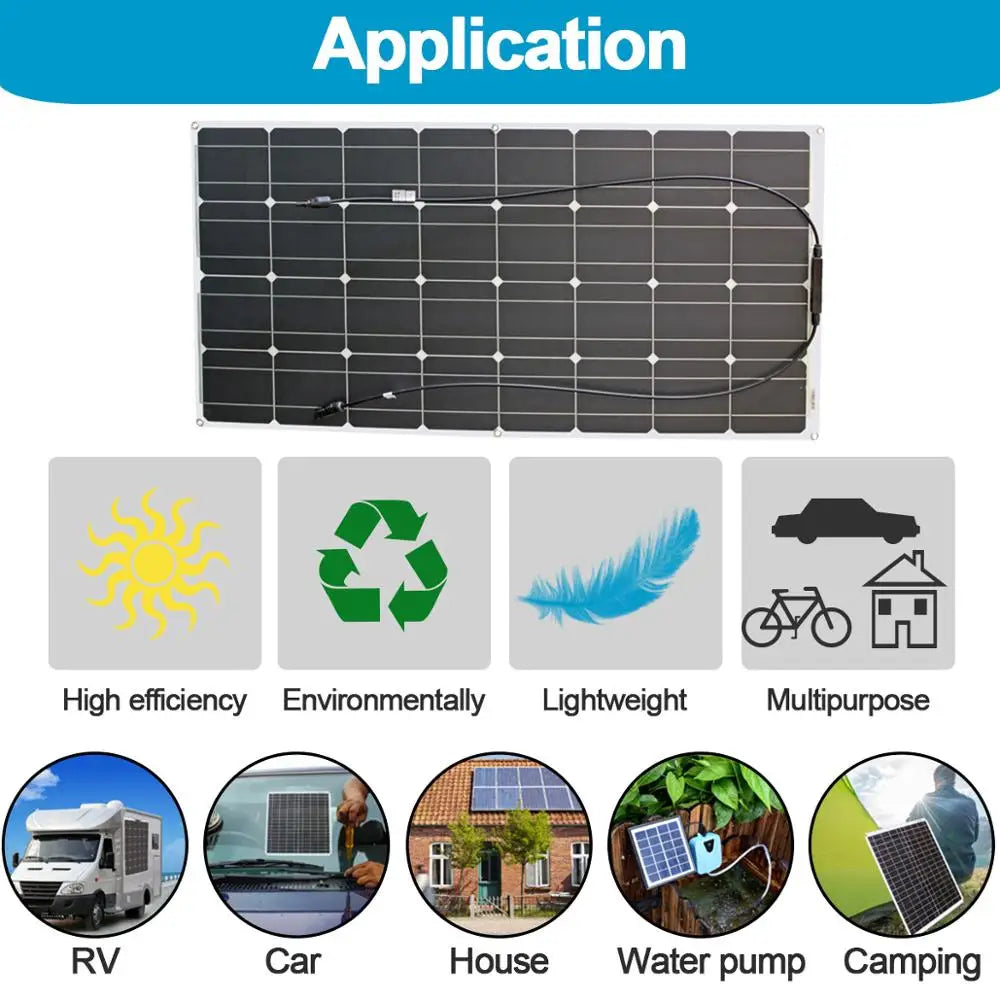 1000w flexible solar panel 12v 24v panel solar 100w monocrystalline  battery charger for rv electric car camping yacht 54 Energy - Renewable Energy Store