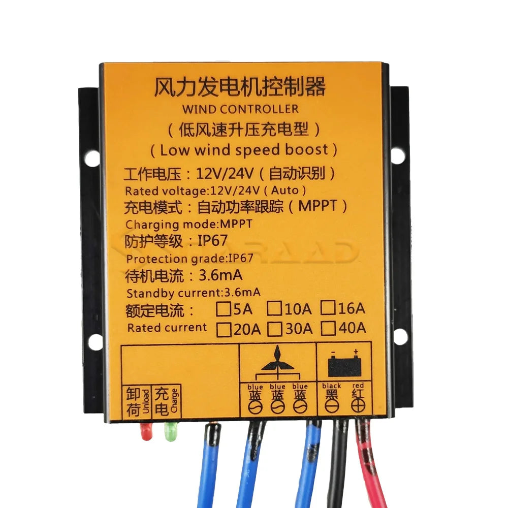 FLTXNY Wind Turbine Charge Controller With MPPT Low Voltage Boost Water Proof 12V/24V AUTO Switch 10A 16A 20A 30A 40A Current