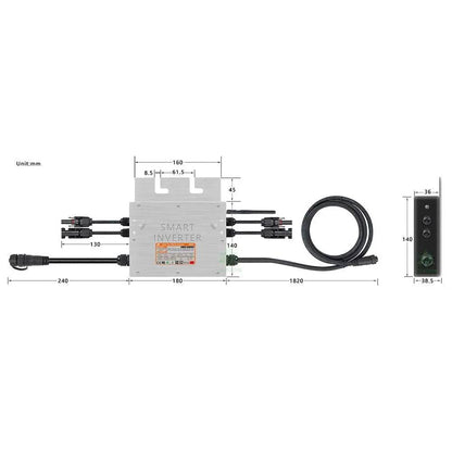Micro Solar Inverter On Grid Tie 600/700 W Pure Sine Wave MPPT 30/36V  IP65 for 110/220V AC - 54 Energy - Renewable Energy Store