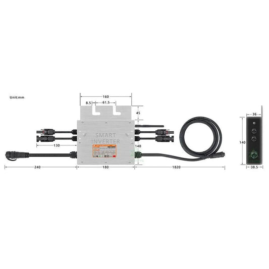 Micro Solar Inverter On Grid Tie 600/700 W Pure Sine Wave MPPT 30/36V  IP65 for 110/220V AC - 54 Energy - Renewable Energy Store