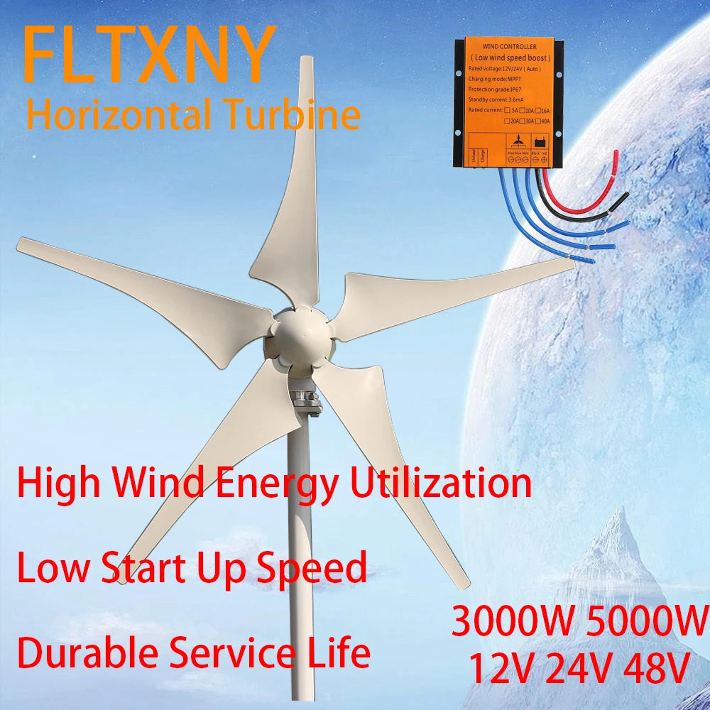 High Power Residential Wind Turbine 5kw Camping Windmill Home Appliance 12v 24v 48v Fan Free Energy Magnetic Generators by 54 Energy - Renewable Energy Store