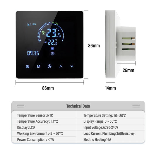 K2 TUYA APP WiFi Smart Thermostat Floor Heating TRV Water Gas Boiler Temperature Voice Remote Controller for Google Home Alexa by 54 Energy - Renewable Energy Store
