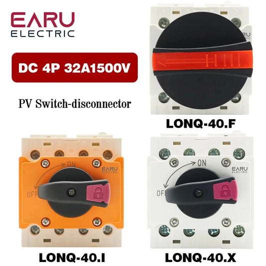 LONQ-40 Solaire DC 4P 32A 1500V Sectionneur photovoltaïque avec poignée rotative Interrupteur rotatif pour tableau de distribution solaire sur rail DIN