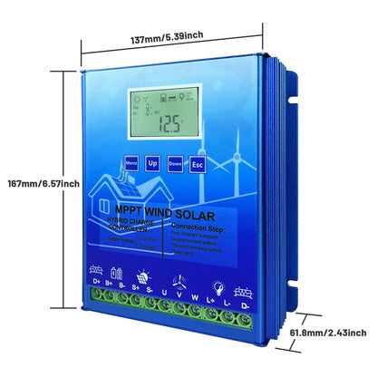MPPT 2000W 3000W Hybrid Wind Solar Charge Controller Regulator for 12V 24V 48V Systems by 54 Energy - Renewable Energy Store