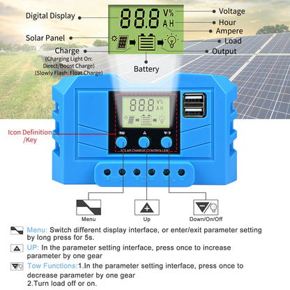 MPPT 30A Solar Charge Controller 12V 24V 720W System With USB Output by 54 Energy - Renewable Energy Store