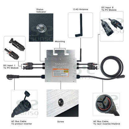 Micro Solar Inverter 800W Grid Tie MPPT 30V 36V DC 110/220V AC For 400/350W - 54 Energy - Renewable Energy Store