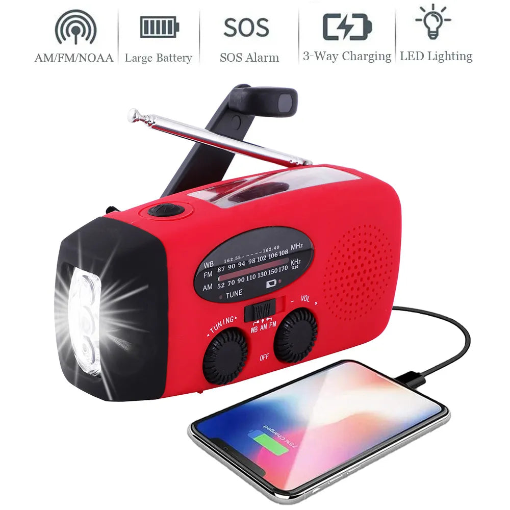 Solar Hand Crank Powered Camping Light With Radio Outdoor 2000mAh USB Charging - 54 Energy - Renewable Energy Store