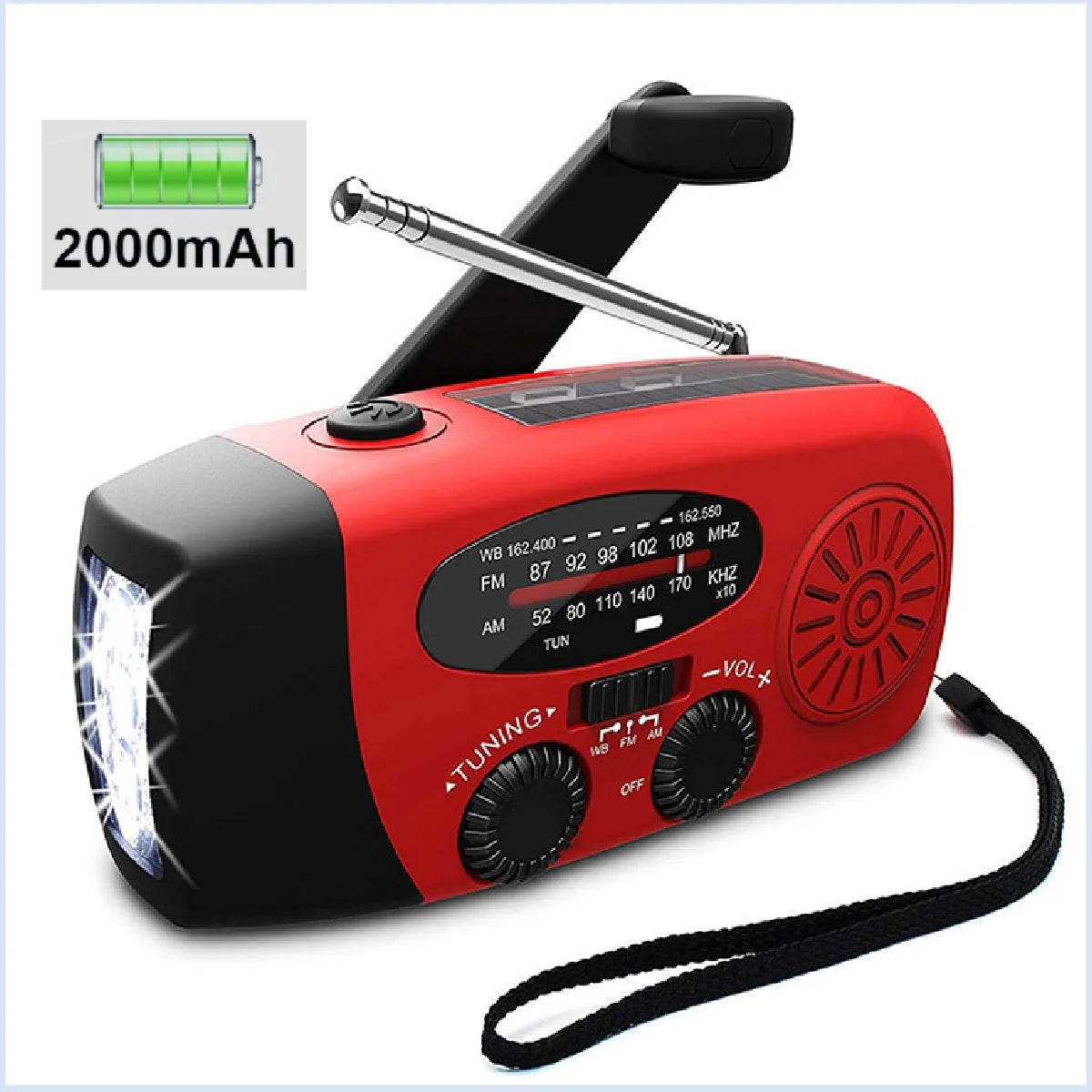 Solar Hand Crank Powered Camping Light With Radio Outdoor 2000mAh USB Charging - 54 Energy - Renewable Energy Store