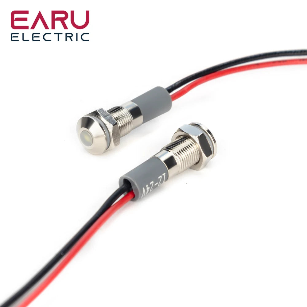 Panel Mount LED Indicator Light 6 8 10 12 14mm IP65 Waterproof 5V 12V 24V 220V Pilot Signal Lamp Red Green Yellow Blue White