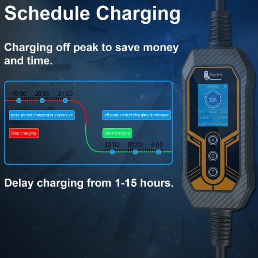 feyree Portable EV Charger Type2 32A 7KW Wi-Fi APP Control Current Adjustable Smart Timing Charging EVSE Wallbox Home&Outdoor by 54 Energy - Renewable Energy Store