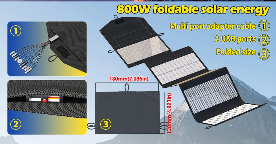 Portable Polysilicon Solar Panel Charger USB 800W 5V DC Foldable For Hiking And Camping by 54 Energy - Renewable Energy Store