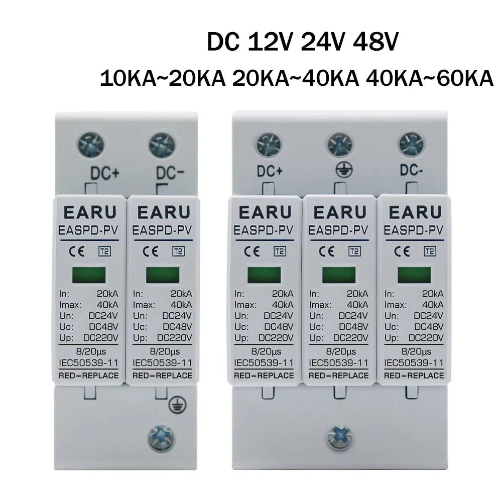 Power Surge Protective Device SPD Arrester Low Voltage House 2P 3P Surge Voltage Protection DC 12V 24V 48V 500V 800V 1000V 40KA by 54 Energy - Renewable Energy Store