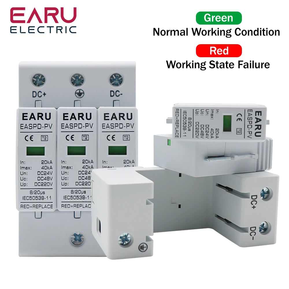 Power Surge Protective Device SPD Arrester Low Voltage House 2P 3P Surge Voltage Protection DC 12V 24V 48V 500V 800V 1000V 40KA by 54 Energy - Renewable Energy Store