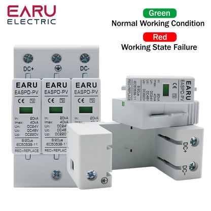 Power Surge Protective Device SPD Arrester Low Voltage House 2P 3P Surge Voltage Protection DC 12V 24V 48V 500V 800V 1000V 40KA by 54 Energy - Renewable Energy Store