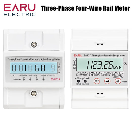 Three Phase LCD Energy Meter Backlight Bidirectional Electricity Meter kWh RS485 Remote Communication for Meter Reading AC 380V