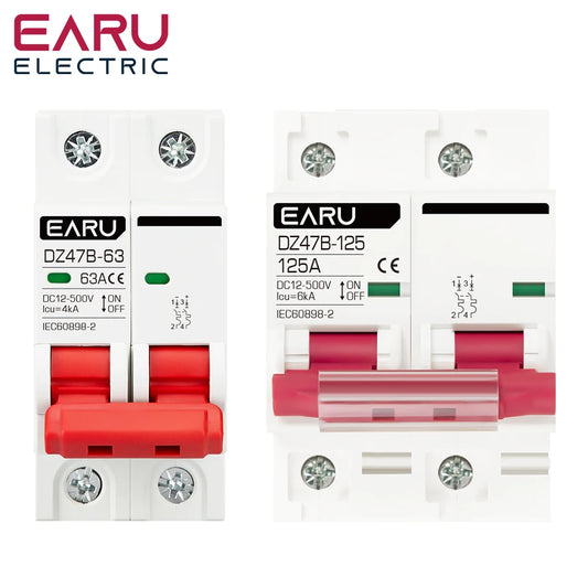 2P DC MCB 12V 24V 48V 500V Circuit Breaker Battery Car Protector DZ47 Positive Negative Pole Rotection  Protect Switch Isolator