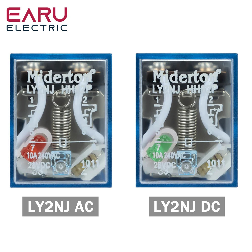 1Pcs LY2NJ HH62P Small Electromagnetic Relay 10A 8PIN Coil Power Relay DC12V DC24V AC110V AC220V With Socket Base DIN Rail