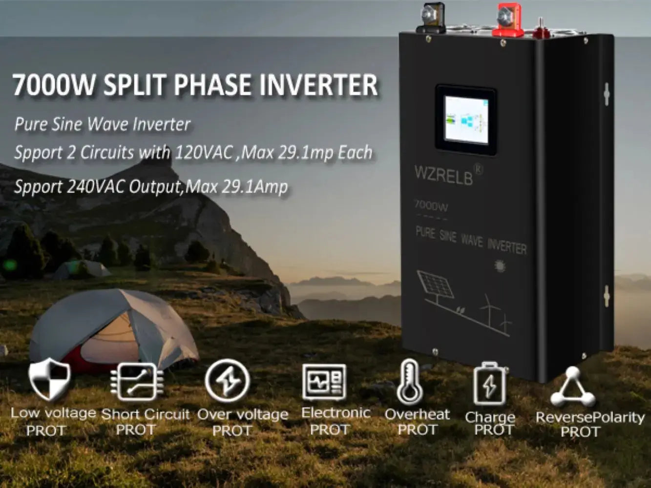 7000W Split-phase Pure Sine Wave Inverter Battery 24V/36V/48V/60V/96 DC to 110/220V,120/240V AC Converter Power Bank Solar Panel - 54 Energy - Renewable Energy Store