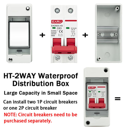 HT-2 IP65 Waterproof Distribution Breaker Box Panel Installation 2 WAY PC ABS Plastic Outdoor Electrical MCB Solar Junction Box