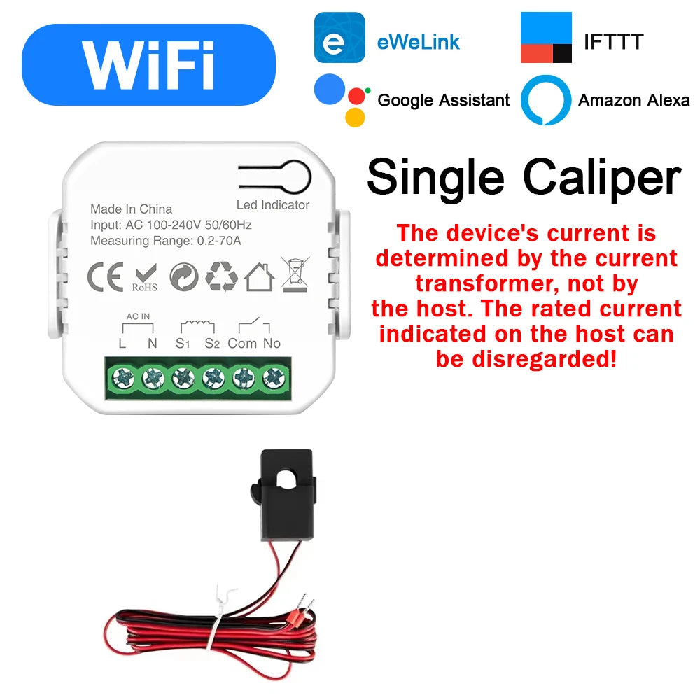eWeLink Smart WiFi Power Energy Meter with CT Clamp AC 110V 220V Timer Relay Switch kWh Voltage Current Protector Remote Control