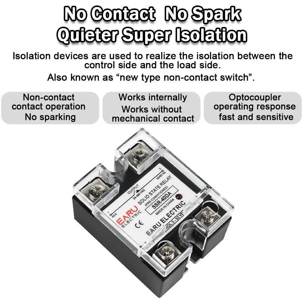 1Pcs Single Phase Solid State Relay Module SSR-25DA SSR-40DA SSR-40AA SSR-40DD SSR 10A/25A/40A/60A/80A/100A/120A/150A DD DA AA