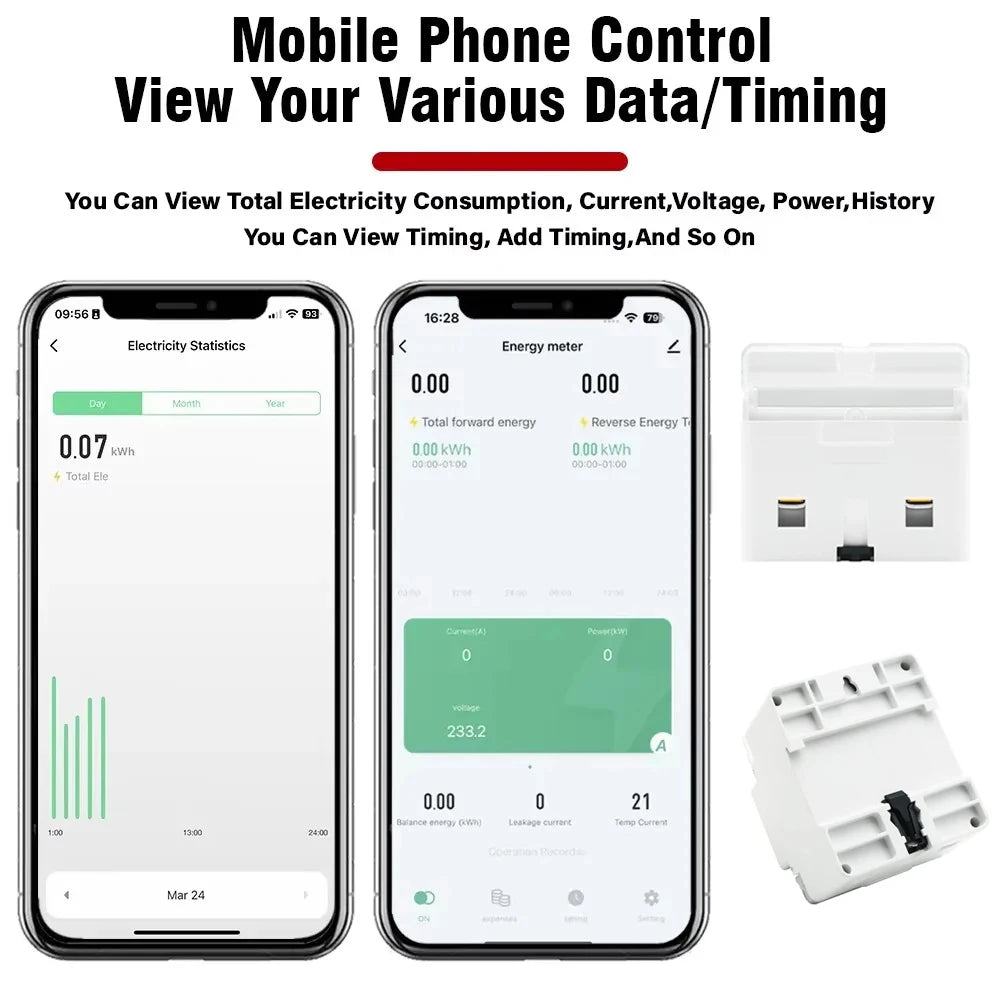 Tuya WiFi Smart Bidirectional Energy Meter Power kWh Meter Earth Leakage Over Under Voltage Protector Timer Relay Switch Current