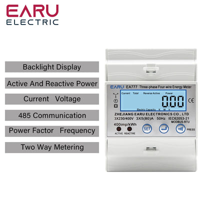 New 4P 3 Phase 4 Wires Two-way Bilateral Energy Meter  Electricity Usage Meter Din Rail AC 3*230/400V LCD Multifunction Display