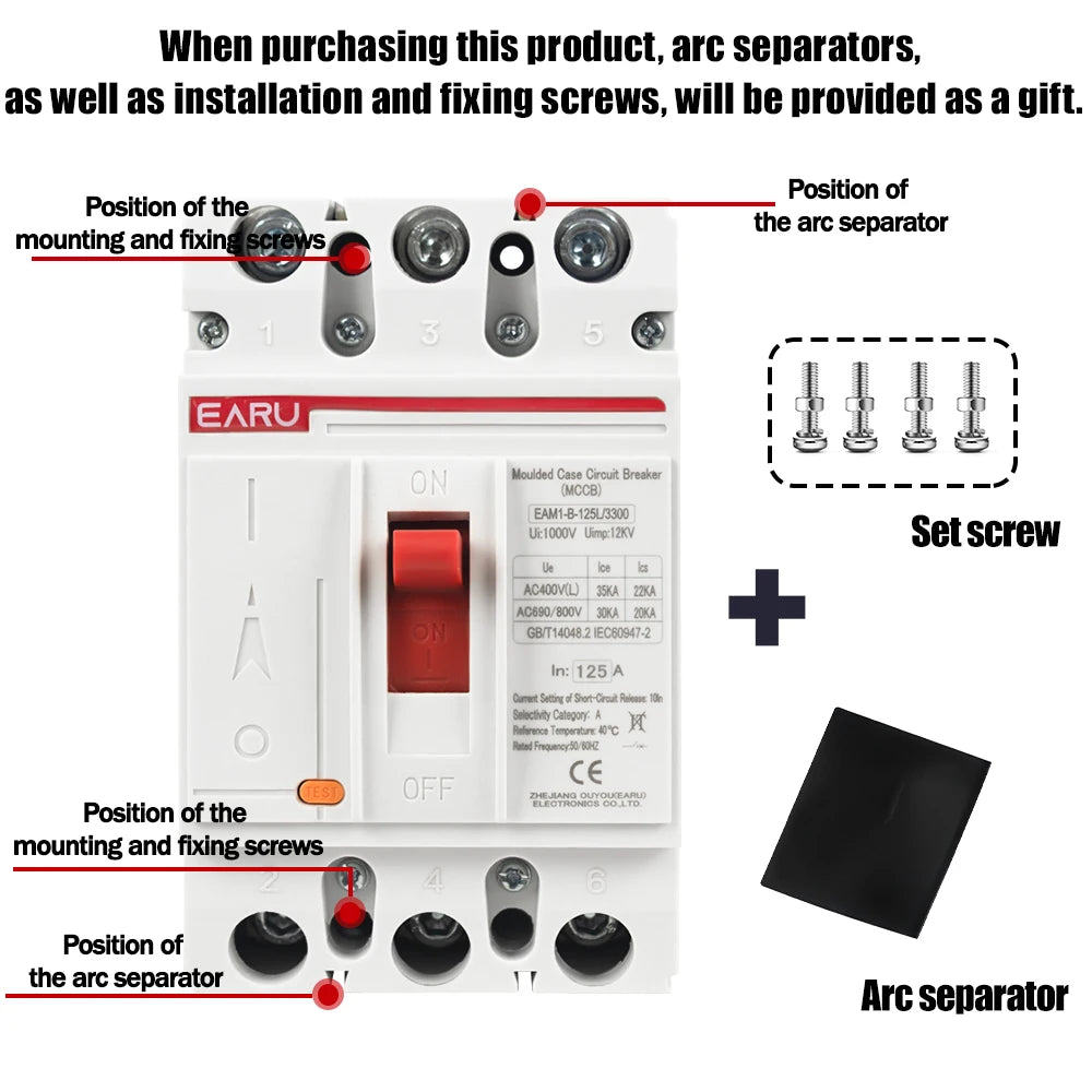 3P 4P AC 400V 100A-630A MCCB Solar Moulded Case Circuit Breaker Overload Protection Switch Protector for Solar PV Photovoltaic
